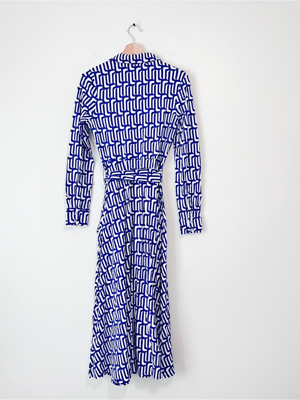 Boden Marcia Jersey Midi Shirt Dress Blue White Geometric Belted US 4R UK 8R - Picture 8 of 12